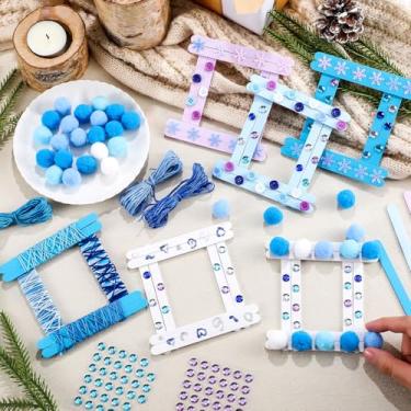 Imagem de Jetec Conjunto de 200 bastões de inverno, kits de artesanato faça você mesmo, moldura de inverno de madeira, artesanato de Natal, faça você mesmo, floco de neve, conjunto de molduras de madeira