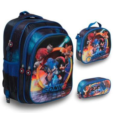 Imagem de Kit Mochila Bolsa Infantil Sonic 3D Costas Reforçada Grande - Plike