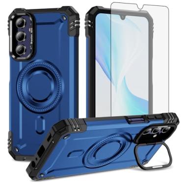 Imagem de Furiet Capa de telefone para Samsung Galaxy A15 5G/4G e protetor de tela de vidro temperado protetor de tela rígido de 2 camadas Defender carregamento sem fio Magsafe Kickstand à prova de choque macio