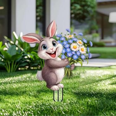 Imagem de Estacas de jardim de coelho para decoração de jardim acrílico - decoração de placa de acrílico de jardim 2D, arte de quintal de fantasia, presente para amantes da natureza, para vasos de flores