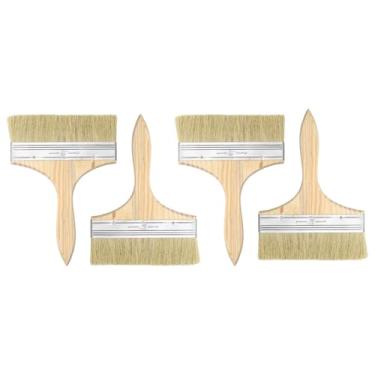 Imagem de HARFINGTON 4 pincéis de pintura de cerdas planas de 17,78 cm com cabo de madeira para pintura de arte faça você mesmo, móveis, gabinete, cercas, deck, parede, porta, branco,