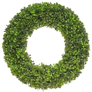 Imagem de Guirlandas de buxo para porta da frente 50,8 cm guirlanda de primavera artificial verde ano todo janela de parede varanda casa de fazenda dia de São Patrício decorações internas e externas