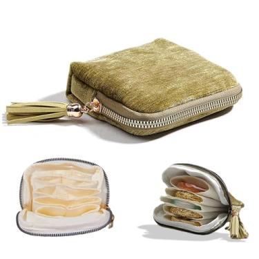 Imagem de Iosjeude Estojo de viagem portátil para joias com zíper, bolsa organizadora sem emaranhados para pulseiras, anéis, brincos e pequenos itens essenciais, presente ideal para mulheres e meninas (verde)