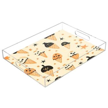 Imagem de xigua Bandeja de servir de acrílico fantasma de Halloween com alças à prova de derramamento, bandejas decorativas de festa de Halloween, bandeja organizadora de bancada para banheiro, cozinha, 30,5 x
