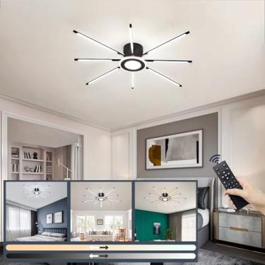 Imagem de Luminária de teto LED moderna para sala de estar, com intensidade regulável e controle remoto. Formato de faixa de luz preta, ideal para quarto, sala de jantar e escritório (8 lâmpadas).