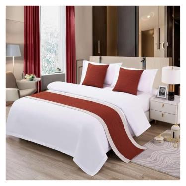 Imagem de Lenço de cama de hotel cor sólida confortável protetor de cama algodão linho emenda colcha decorativa quarto cama toalha de extremidade para cama solteiro queen king tamanho vermelho||Apenas 1 fronha