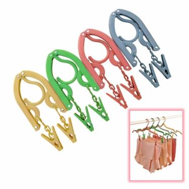 Imagem de Pacote com 4 cabides dobráveis – cabides de viagem dobráveis que economizam espaço, cabides antiderrapantes com clipes removíveis para mala, acampamento, viagens de negócios e organização de armário