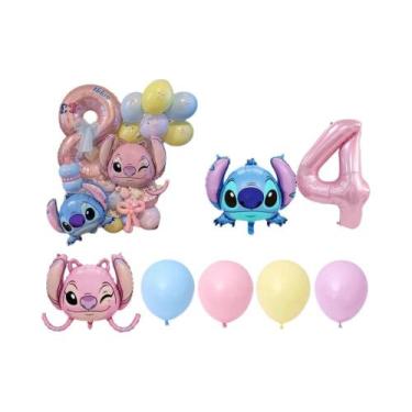 Imagem de Kit De Balões De Número Rosa 40pcs Cartoon Lilo & Stitch Decoração De 
