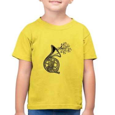 Imagem de Camiseta Algodão Infantil Trompa Notas Musicais - Foca na Moda, Amarel