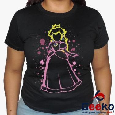 Imagem de Baby Look Princesa Peach 100% Algodão - Super Mario Bros - Geeko, Pret