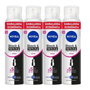 Imagem de Kit Desodorante Aerosol Nívea Black & White Feminino 200ml - 4 unidade