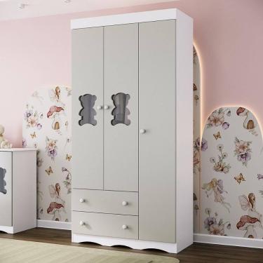 Imagem de Guarda-roupa Infantil 92cm Com Vidro 3 Portas E 2 Gavetas Doçura Multimóveis Mp4492 Branco/off White Branco/off White