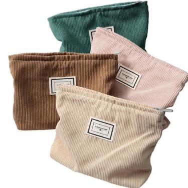 Imagem de Bolsa de maquiagem Sanwuta Velvet Corduroy, pacote com 4, cor fresca, 