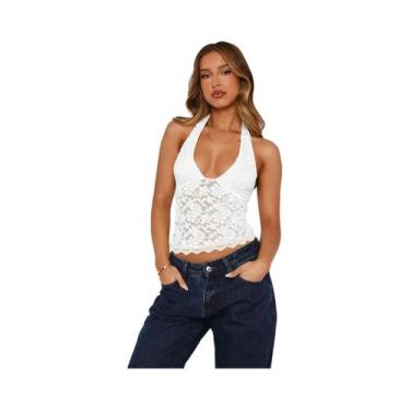 Imagem de Top Sem Mangas Com Renda E Babados Para Mulheres, Costas Descobertas, 