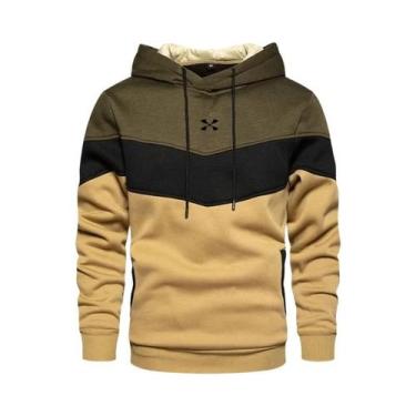 Imagem de Moletom Masculino Com Capuz Em Patchwork Casual Solto Quente Moda De R