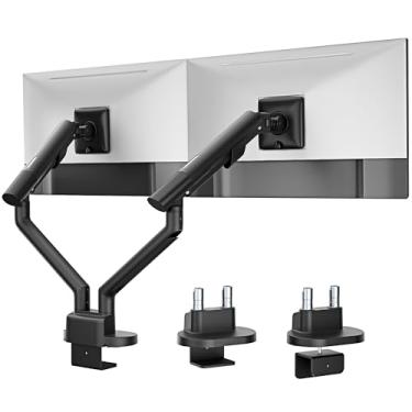 Imagem de monTEK Monitor duplo suporta tela de até 88.9 cm, suporte para monitor para 2 monitores, braço ajustável de movimento total, suporte VESA com base C-Clamp/ilhós, comporta 11 kg por braço, MA1010BK-D