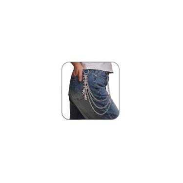 Imagem de Correntes de calça punk esqueleto caveira cinto jeans para mulheres e homens, rebite cruzado hiphop, acessórios góticos, corrente para jeans, bijuterias de fantasia de Halloween, Medium, Aço