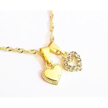 Imagem de Colar Cordão Coração Dois Corações Folheado Ouro 18k - Milena Folheado