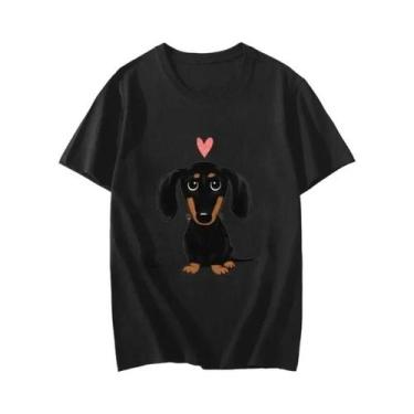 Imagem de Camiseta Feminina Divertida Retrô Y2K Com Coração De Dachshund Preto E