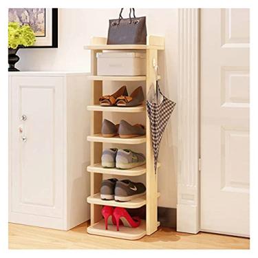 Imagem de Organizador de sapatos vertical de madeira sapateira atrás da porta prateleira de armazenamento de sapatos economia de espaço rack organizador de sapatos corredor casa móveis armário de sapatos