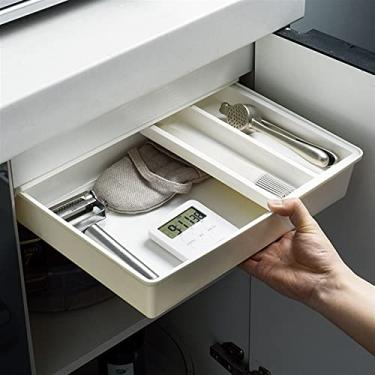 Imagem de Caixa organizadora de gavetas, caixa de armazenamento autoadesiva, bandeja de lápis, armazenamento de mesa, embaixo da mesa, autoadesiva, embaixo da gaveta (cor: M)