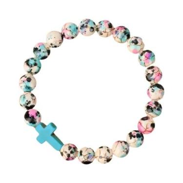 Imagem de Pulseira De Contas Coloridas Com Cruz De Jesus Para Mulheres, Joia De 