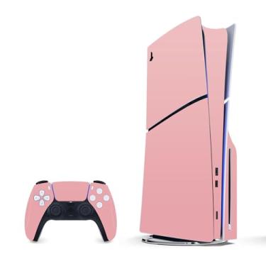 Imagem de Skin Wrap compatível com PS5 Slim Disc, capa adesiva de vinil para console de jogos e controle (rosa)