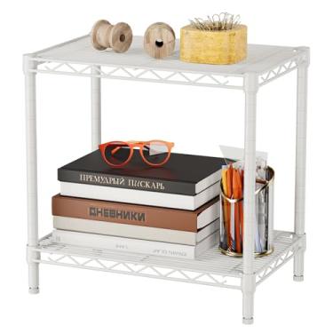 Imagem de SINGAYE Prateleiras de estante de livros: 2 camadas pequena unidade de armazenamento doméstico organizador de arame de metal ajustável prateleira de exibição independente para quarto, sala de estar