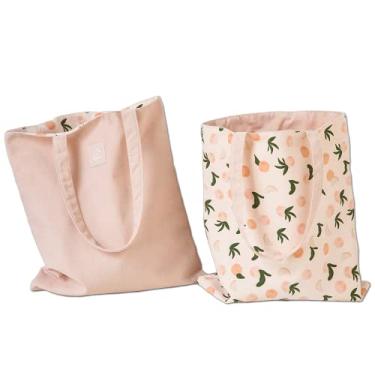 Imagem de Sacola de lona, bolsa multiuso reutilizável com padrões resistentes ao desbotamento, lona durável para uso diário, mercearia, trabalho, escola, rosa