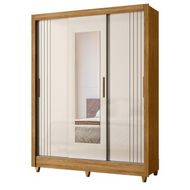 Imagem de Guarda Roupa Bolivia 3 Portas De Correr Freijo Com Off White Fosco Com Espelho - Moval