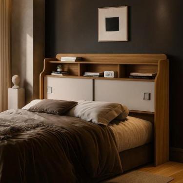 Imagem de Cabeceira Box Queen Casal Jessica 160cm com Prateleiras Nicho E Portas