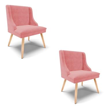 Imagem de Kit 02 Cadeiras de Jantar Liz Suede Rosê Pés Palito Natural - D'Rossi