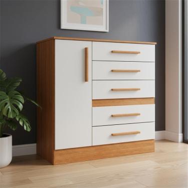 Imagem de Cômoda Quarto Unissex Com Sapateira 5 Gavetas 2 Repartições - Freijo Offwhite Freijo Offwhite