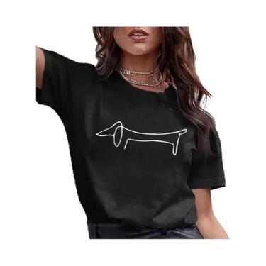 Imagem de Camiseta Feminina Kawaii Harajuku Com Estampa De Cachorro Dachshund, C