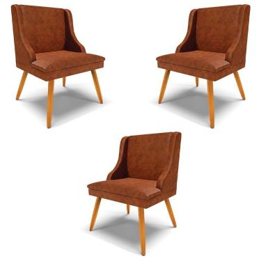 Imagem de Kit 3 Cadeiras Decorativas Sala De Jantar Pés Palito De Madeira Pu Nozes/natural