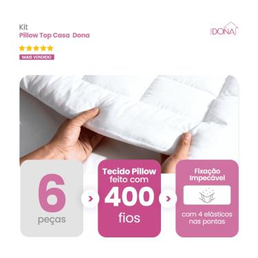 Imagem de 6 Pillow Top Protetor de Colchão Casa Dona Top 400 Fios Percal Hipoalérgico Super Macio...