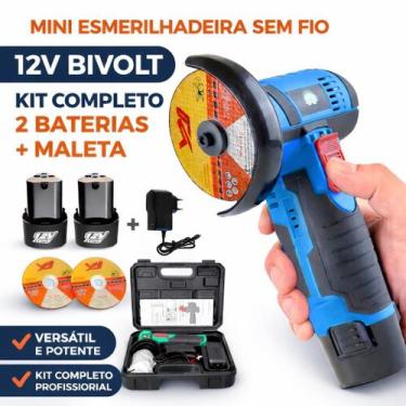 Imagem de Mini Esmerilhadeira 12V Sem Fio Bivolt 2 Baterias + Maleta - Macrolar