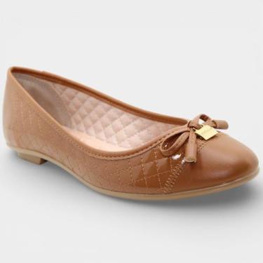 Imagem de Sapatilha Moleca Bico Redondo Matelassê Feminina - Marrom, 37