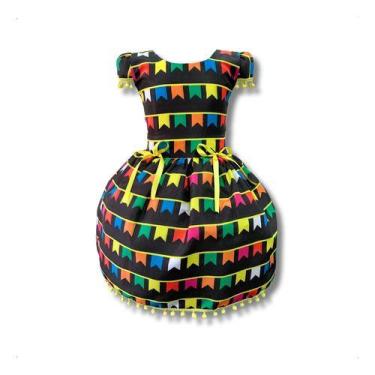 Imagem de Vestido Infantil Temático Festa Junina Bandeirinhas Colorida - Pequeno