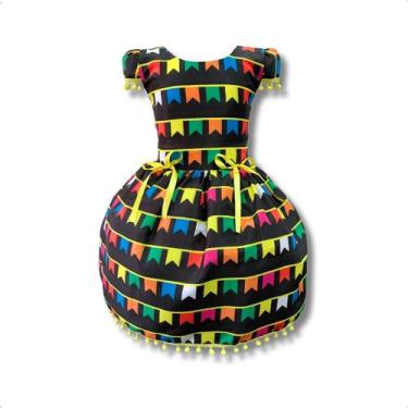 Imagem de Vestido Infantil Temático Festa Junina Bandeirinhas Colorida - Pequeno