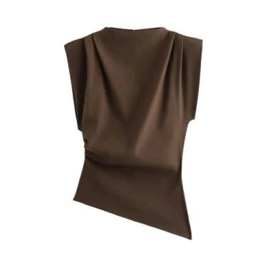 Imagem de Moda sem ombros estilo europeu americano simples plissado decorativo n