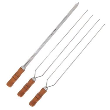 Imagem de Kit 3 Espetos Inox 80cm Cabo De Madeira 1 Espada 2 Duplo - INOX LAURIN
