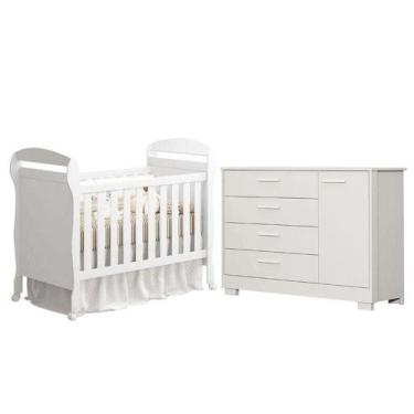 Imagem de Berço Americano Danny E Cômoda Infantil Zaki Branco Acetinado - Reller