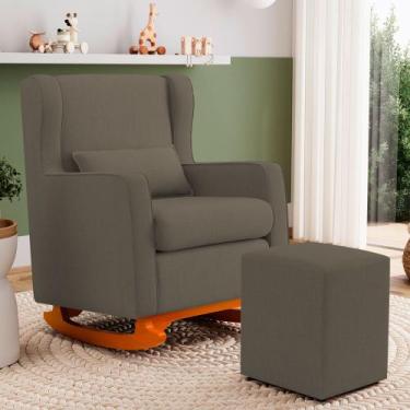 Imagem de Poltrona Decorativa Sala de Estar Zoe com Base Balanço e Puff Linho Ca