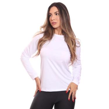 Imagem de Camiseta Feminina Manga Longa Dry Fit Básica Lisa Proteção Solar UV Té