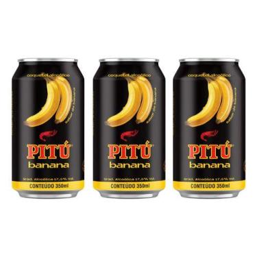 Imagem de Aguardente Pitú Banana Lata 350ml - 3 Unidades