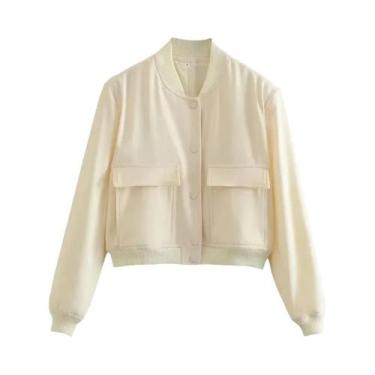 Imagem de Jaqueta Bomber Feminina Branca - Outono/Inverno - Recortada com Botão 