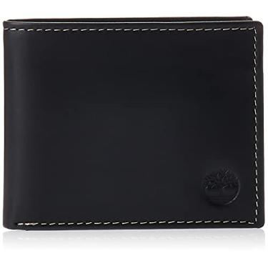 Imagem de Carteira masculina Timberland de couro com divisória dobrável, preto (Hunter), tamanho único