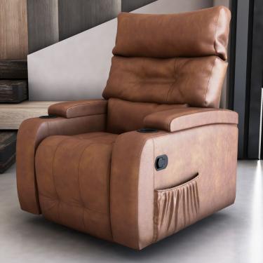 Imagem de Poltrona Reclinável Giratória Grace Courino Montana Whisky Couro Sintético Marrom Mais de Casa