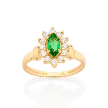 Imagem de Anel de formatura Rommanel com zircônias e cristal navete verde - 5132